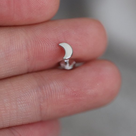10K Solid White Gold "Garden Moon" Crescent Moon Earrings - by BrightlyandLilian - Picture 5 of 5